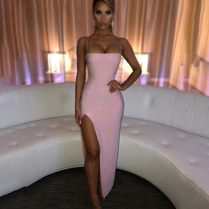 Robe de soirée en soie dorée pour femmes, Sexy, fendue, Slim, dos nu, tenue de boîte de nuit, 1 pièce, 2022 - Product Image 2