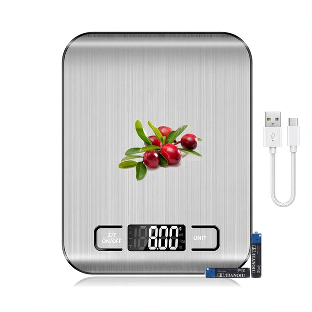10kg/1g High Accuracy Food Scale Smart LCD Display Electronic Food Diet Scale USB Charging Stainless Steel Digital Kitchen Scale