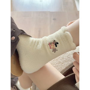 प्यारा कावायी महिलाओं के मध्य-बछड़े के मोजे, शरद ऋतु सर्दियों के थर्मल फ्लेक्स लाइन मोटी गर्म जापानी कार्टून प्लग - Product Image 3