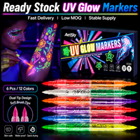 Marqueurs de tatouage temporaire UV phosphorescents à double pointe, stylos fluorescents pour l'art corporel, fournitures de peinture faciale néon pour les fêtes d'Halloween – En stock