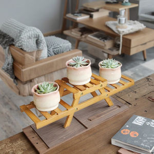 Supporto per piante da tavolo in bambù naturale a 2 strati multiuso con vaso di fiori decorativo per casa ufficio giardino soggiorno - Product Image 3