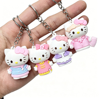 Porte-clés en silicone chat de dessin animé mignon, figurine de chat 3D en caoutchouc souple, breloque de sac, pendentif de poupée multi-tenues, décoration de sac à dos, porte-clés pour fille