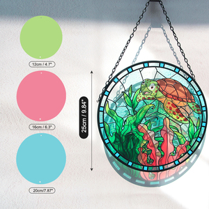 Atrapasueños de Cristal Liso Art Deco Personalizado con Forma de Tortuga Marina, Escena Náutica Oceánica, Vidrio Emplomado para Colgar en Ventanas, Decoración del Hogar - Product Image 2