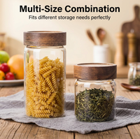 Lot de 6 bocaux en verre hermétiques empilables de 6 fl oz, compatibles lave-vaisselle, avec couvercles en bois d'acacia et étiquettes autocollantes pour le stockage du riz et des aliments
