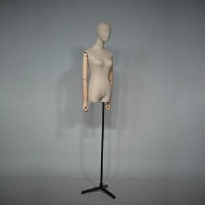 Robe de <span class=keywords><strong>Mannequin</strong></span> femme en tissu, <span class=keywords><strong>couture</strong></span>, lin, ajustable, avec tête, bras en bois - Product Image 3