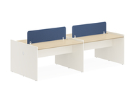Bureau de travail en forme de L moderne pour employés avec armoire de rangement latérale et cloison acoustique pour l'intimité