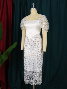 X8117 Nouvelles Tendances <span class=keywords><strong>Robe</strong></span> de <span class=keywords><strong>Soirée</strong></span> Élégante pour Femme, Col Carré, Dos Nu, Fendue, avec Patchwork en Tulle et Dentelle Blanche - Product Image 4