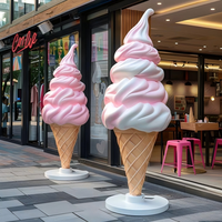 Statue géante en fibre de verre en forme de cône de crème glacée rose tourbillonnant, sculpture étanche, ornement en forme de bonbon, décoration extérieure pour devanture de magasin de crème glacée