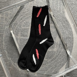 Calcetines de algodón retro para mujer, estilo rasgado, con efecto salpicado de tinta, a media pantorrilla, tipo mendigo, con doble aguja y doble capa de tejido, tendencia Hip Hop - Product Image 3