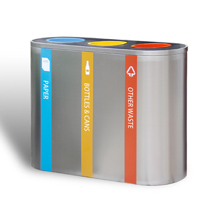 Metal airport stainless steel waste bin indoor recycling bins 3 compartments rubbish bin