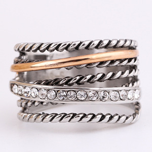 European American Fashion Women's Two-Tone <b>Titanium</b> Steel <b>Ring</b> Pave Setting Geometric Design Gift Jewelry - Product Image 3