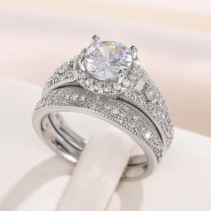 Conjunto de Anillos de Pareja con Diamantes Simulados Geométricos para Mujer, Joyería Elegante para Boda - Product Image 1