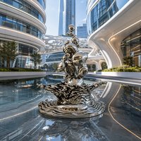 Sculpture Moderne Abstraite en Acier Inoxydable Poli Effet Miroir Éclaboussures d'Eau et Bulles, Couleurs Personnalisables, Luxe pour Aménagement Paysager et Usage Commercial