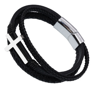Pulsera de Cuero Tejida Hecha a Mano con Hebilla Magnética Cruzada Joyería de Titanio de Acero Inoxidable para Hombres Regalos Artesanales Cruzados - Product Image 2