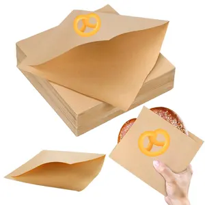 Aangepaste Zachte Krakeling Papier Sandwich Wikkels Vetbestendige Dubbele Open Zakken Snack Donuts Houder Driehoek Croissant Papieren Zak