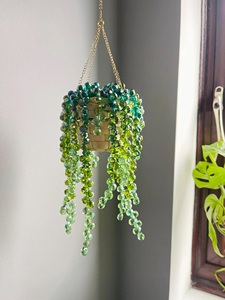 Attrape-soleil en verre fait main, design Art Déco écologique, personnalisé, avec perles, pour plantes succulentes, décoration de fenêtre - Product Image 1