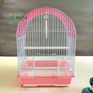 Cage à oiseaux pour perroquet de jardin en fer vintage avec boîte à nourriture avec poteau debout. - Product Image 1