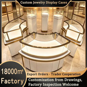 Vitrine de présentation de bijoux Guoming en acier inoxydable et verre incurvé rond avec éclairage, style nordique, pour comptoir - Product Image 4
