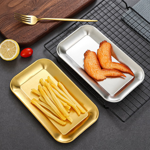 Stainless Steel <b>Square</b> Plate <b>Set</b> Gold Silver Rectangular Dish For Kitchen Food Serving Simple Style - Product Image 3