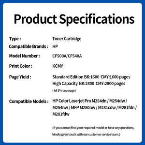 Cartucho de Tóner de <span class=keywords><strong>Color</strong></span> CF500A CF501A CF502A CF503A 202A para HP <span class=keywords><strong>Color</strong></span> <span class=keywords><strong>LaserJet</strong></span> <span class=keywords><strong>Pro</strong></span> M254dw <span class=keywords><strong>M254nw</strong></span> M280nw M281fdw M281fdn M281cdw - Product Image 4