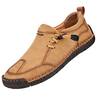 Mocassins pour hommes en cuir véritable antidérapants à enfiler avec surpiqûres, décontractés, tendance, polyvalents, pour l'extérieur, semelle extérieure en caoutchouc