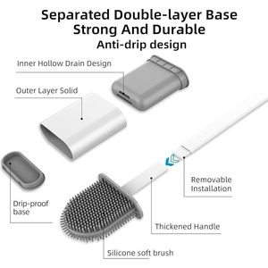 New Design Soft TPR Rubber Flat Head Toilet <b>Brush</b> Long Handle Silicone Toilet Cleaning <b>Brush</b> for Bathroom - Product Image 4