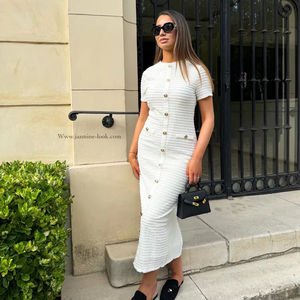 King Mcgreen Star gaun ketat wanita, gaun pesta berkancing sebaris lengan pendek model baru 2025 - Product Image 2