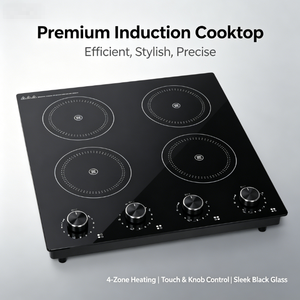 Table de cuisson à <span class=keywords><strong>induction</strong></span> encastrable 4 brûleurs, 1800W+1800W+1000W+1000W, commande par bouton, verre de qualité A, avec minuterie et verrouillage de sécurité - Product Image 1