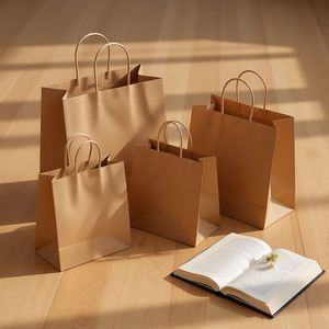 Bolsas de Papel Kraft Marrón con Asas para Comida para Llevar y Empaquetado Minorista, Reciclables, Impresión Digital, para Gelatina - Product Image 5
