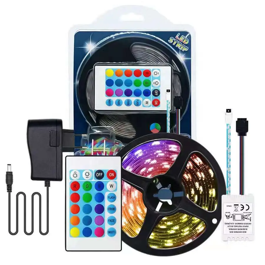 Led Strip 5M IP20 12V 2835RGB 270 Led Strip Blister Set 24 Key IR Controller 12V US EU UK AU Adapter RGB2835 LED Strip Kit RGB Set RGB Kit