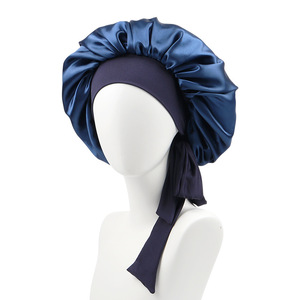 NewWomenSatinSolid Sleepig Hat WithStretchy Tie Band Elastic Night ShowerCap Adjustable Hair HeadCoverBonnet Turban