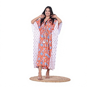 Women's Cotton <b>Kaftan</b> Dress Skirt Hand Block Printed Floral <b>Summer</b> Sleepwear 1 Piece Simple Fashion Element Customized Color - Product Image 1