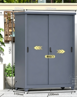 Armoire de rangement moderne extra-large en acier gris à portes coulissantes, configuration double zone pour outils et fournitures quotidiennes, écologique et durable