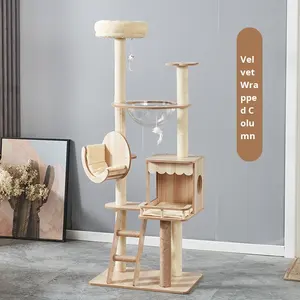 Hot-Selling Sechs-Schicht umwelt freundliche moderne Holz katze Klettergerüst Kratz baumhaus für erwachsene Katzen Katzenstreu Automatische Box - Product Image 6