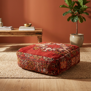 Pouf carré en tissu 100% coton marocain à motifs Art Déco rose, coussin ottoman, tapis de sol doux pour salon, chambre à coucher, mariage - Product Image 2