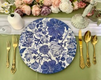 Nouveau produit rond de 13 pouces, ensemble d'assiettes à dîner bleues, vaisselle pour dîner, mariages, vente en gros, plaque de recharge de style antique