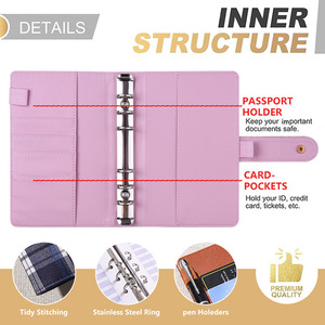 Nouvelle pochette A6 en toile à carreaux et cuir PU, imperméable, style macaron, avec 6 anneaux, pour agenda, carnet de notes et classeur de budget - Product Image 2
