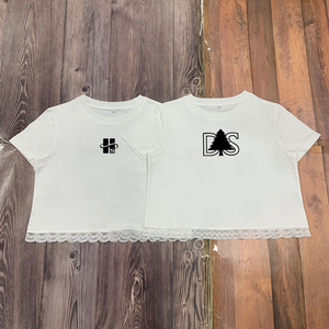 T-shirt court respirant en coton 100 % pour femme, coupe ample, col côtelé, couleur unie, broderie plate personnalisée de haute qualité - Product Image 6