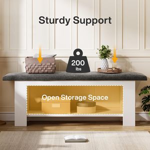 Banco Tapizado Estilo Rústico Tribesigns <span class=keywords><strong>de</strong></span> 47 Pulgadas, Otomana para <span class=keywords><strong>Pie</strong></span> <span class=keywords><strong>de</strong></span> <span class=keywords><strong>Cama</strong></span> con Asiento Acolchado y Estante <span class=keywords><strong>de</strong></span> Almacenamiento, Blanco Gris - Product Image 3
