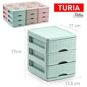 Cassetto portaoggetti in rattan Turia 17x13,5x17 cm, unità di organizzazione domestica in plastica con 3 cassetti, colori assortiti - Product Image 1