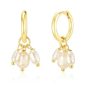 Gemnel 925 silver 18k gold irregular freshwater pearl charm huggie women hoop earrings