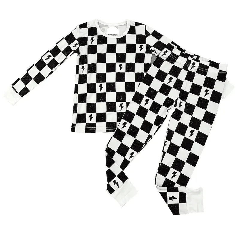 Custom Hot Selling Pasgeboren Baby Zwart En Wit Geblokte Bout Bamboe Pyjama Kids Super Zachte Pyjama Sets