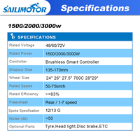 Kit de moteur de moyeu Sailimotor haute puissance 48v 1500w 52v 60v 2000W, kit de conversion de vélo électrique MTX 52V 72V 3000w avec batterie au lithium en option