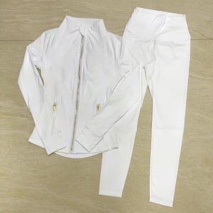 2025 New Arrival White Women's Sporty Yoga 2-Piece Workout Set Solid Pattern Stand Collar <strong>Top</strong> Leggings for Summer Fitness Gym - Product Image 3