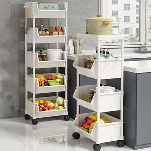 बहुक्रियाशील 5-स्तरीय चल प्लास्टिक बुकशेल्फ़ खिलौना भंडारण रैक बाथरूम रहने के लिए सरल रसोई स्नैक ट्रॉली - Product Image 2