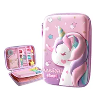 Wholesale 3D EVA unicorn cute pencil case cartoon stationery box
