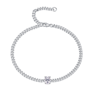 Unisex 925 Sterling <b>Silver</b> <b>Bracelet</b> Adjustable Oval VVS Moissanite Gemstone Claw Setting GRA Certified Rhodium Finish Cuban - Product Image 1