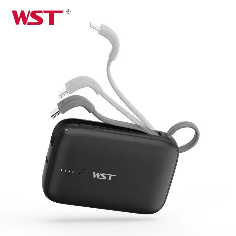 WST สินค้ายอดนิยม 2024 สินค้าใหม่ชาร์จเร็วมินิพาวเวอร์แบงค์ 10000mah สายเคเบิลในตัว PD 18W เครื่องใช้ไฟฟ้า