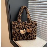 Mode peluche sac à main gris réutilisable sac à bandoulière mignon chat sac avec motifs sac fourre-tout pour fille