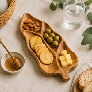 Assiette en bois de teck en forme de feuille, artisanale, décorative, pour servir des fruits, du fromage, des apéritifs et des desserts - Product Image 4